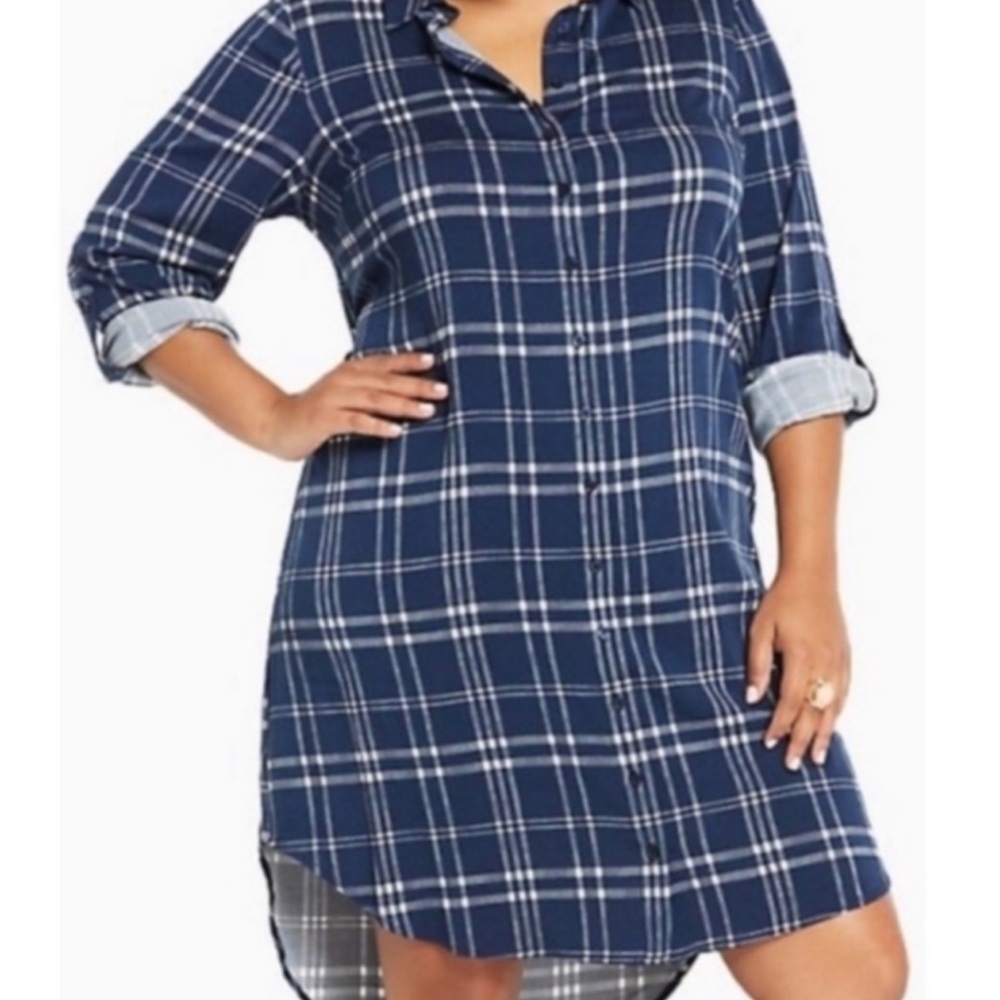 Torrid Navy Plaid Shirt Dress - Size 1 NWOT
